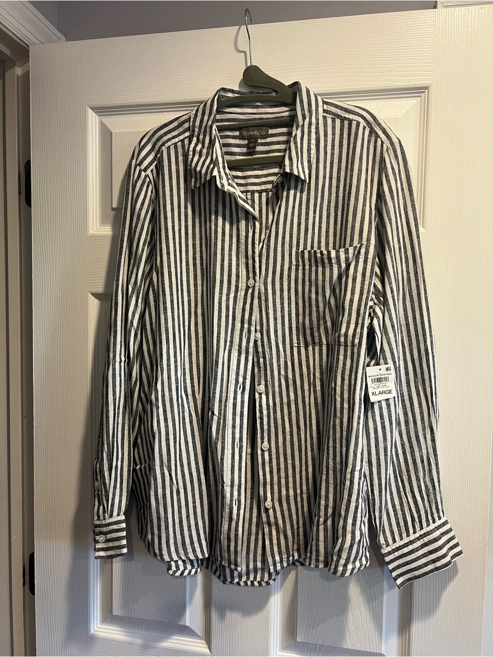 Style & Co. Black and White Vertical Stripe Button-Down Shirt